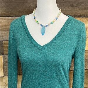 Mossimo Supply Co. 2 Toned Greenish Blue Long Sleeve V-Neck Top